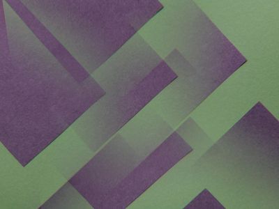 Symmetrical composition of geometric shapes in violet.